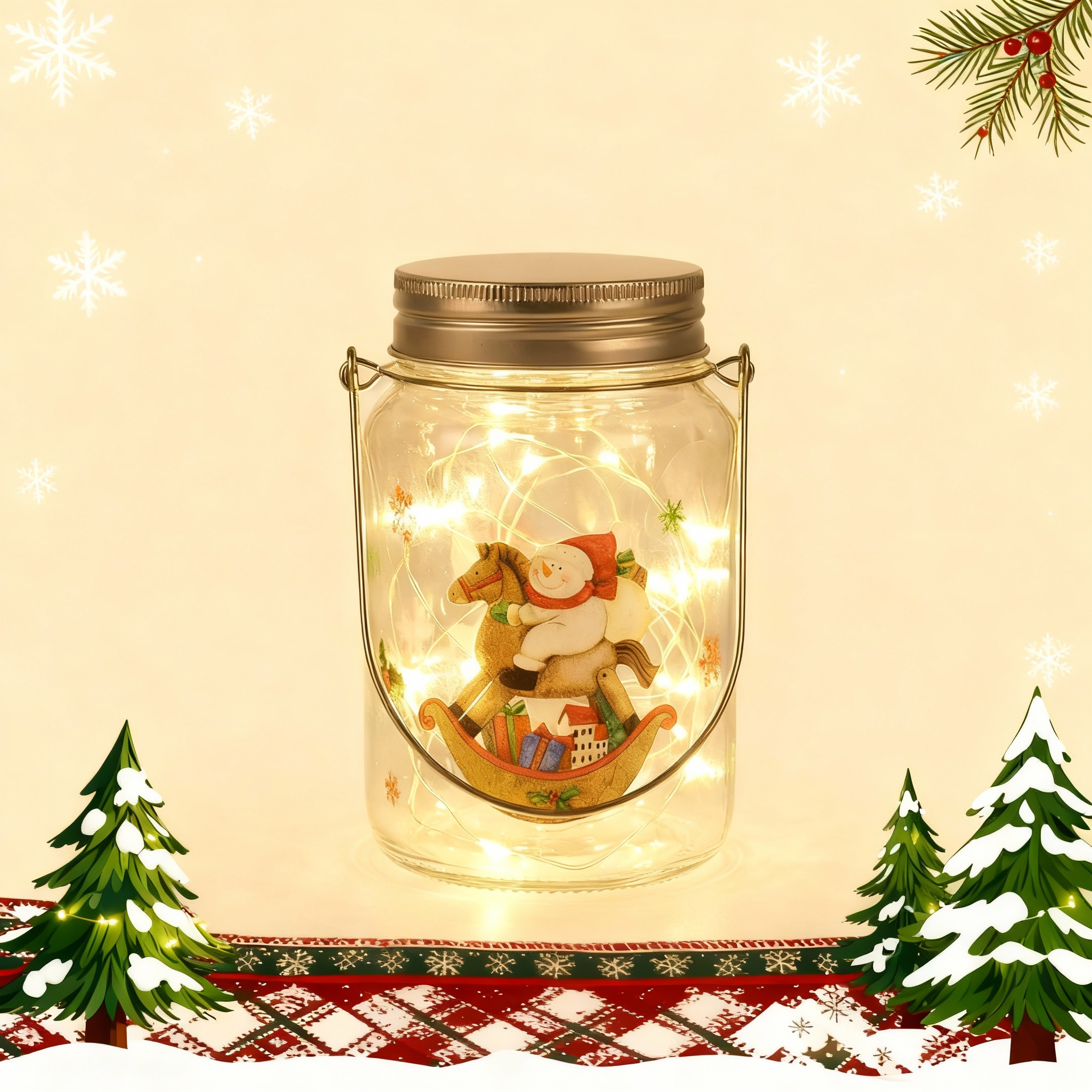 Christmas LED Decorative Jar – Santa Design (6 LEDs, 9×9×15 cm, Battery Not Included)