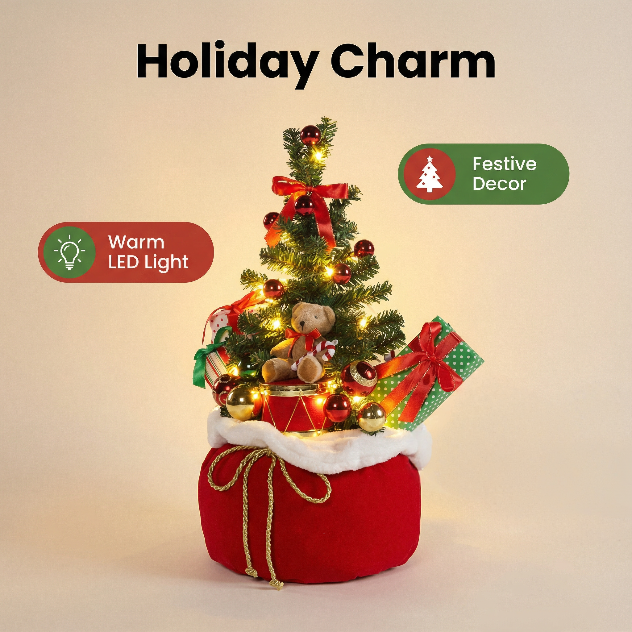 LED Christmas Tree with Teddy Bear Decoration