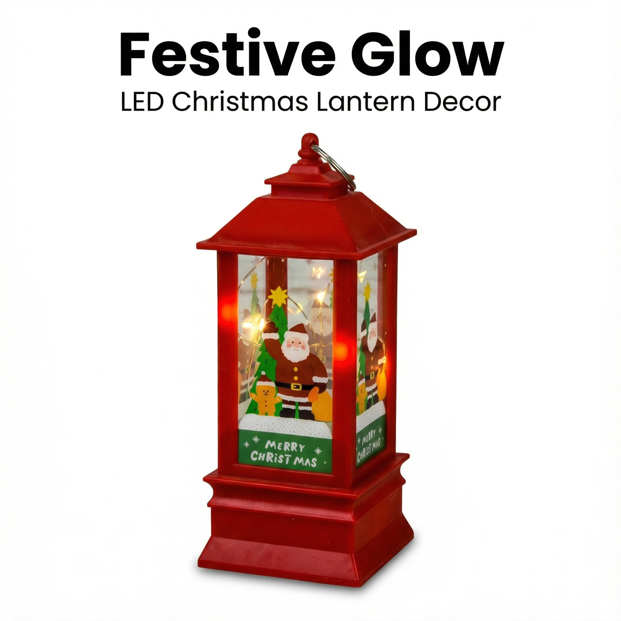 Christmas LED Lantern with Santa – Red (6 LEDs, 8×8×20 cm, Battery Not Included)