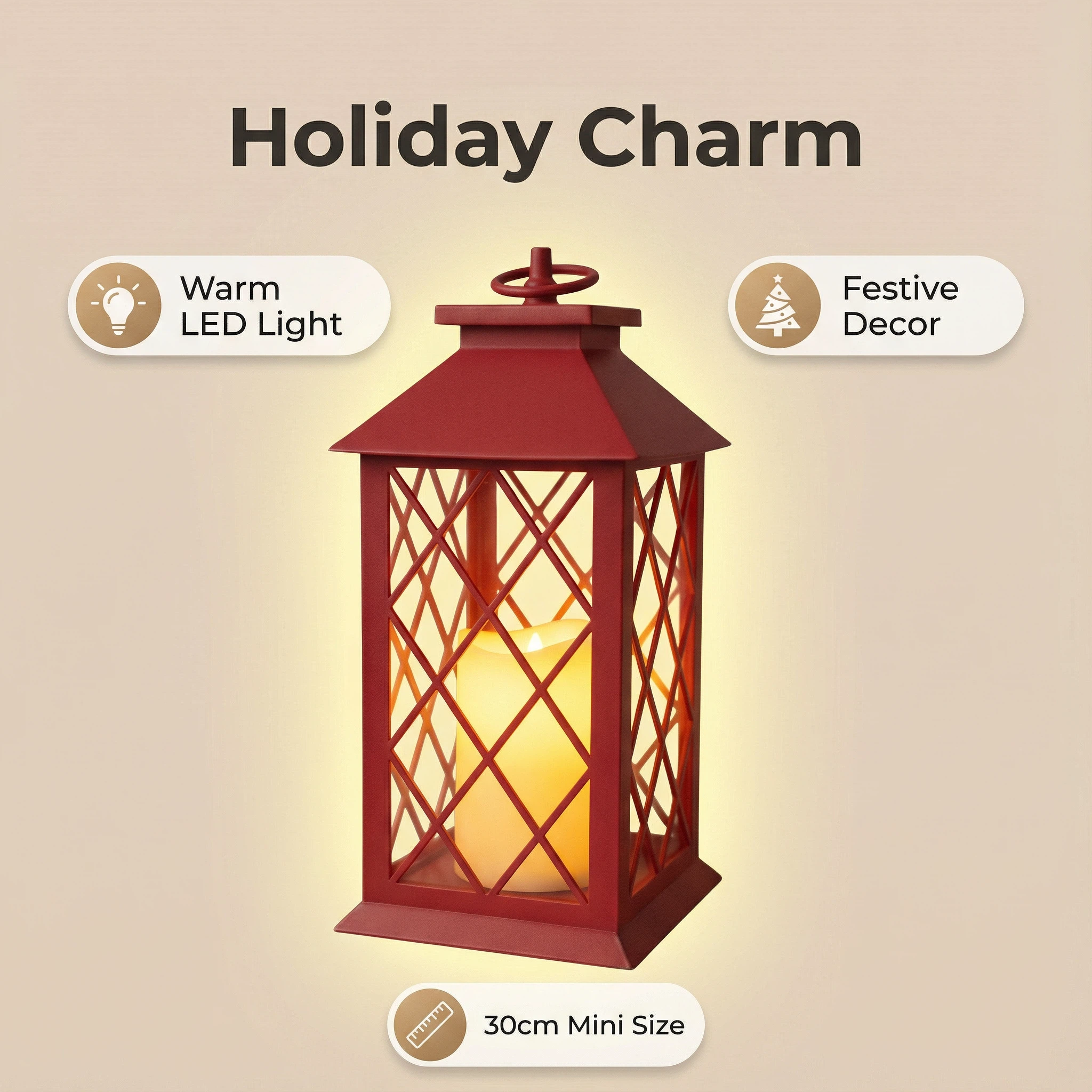 Red LED Candle Lantern – Christmas Decorative Table Lamp (14×14×30 cm)