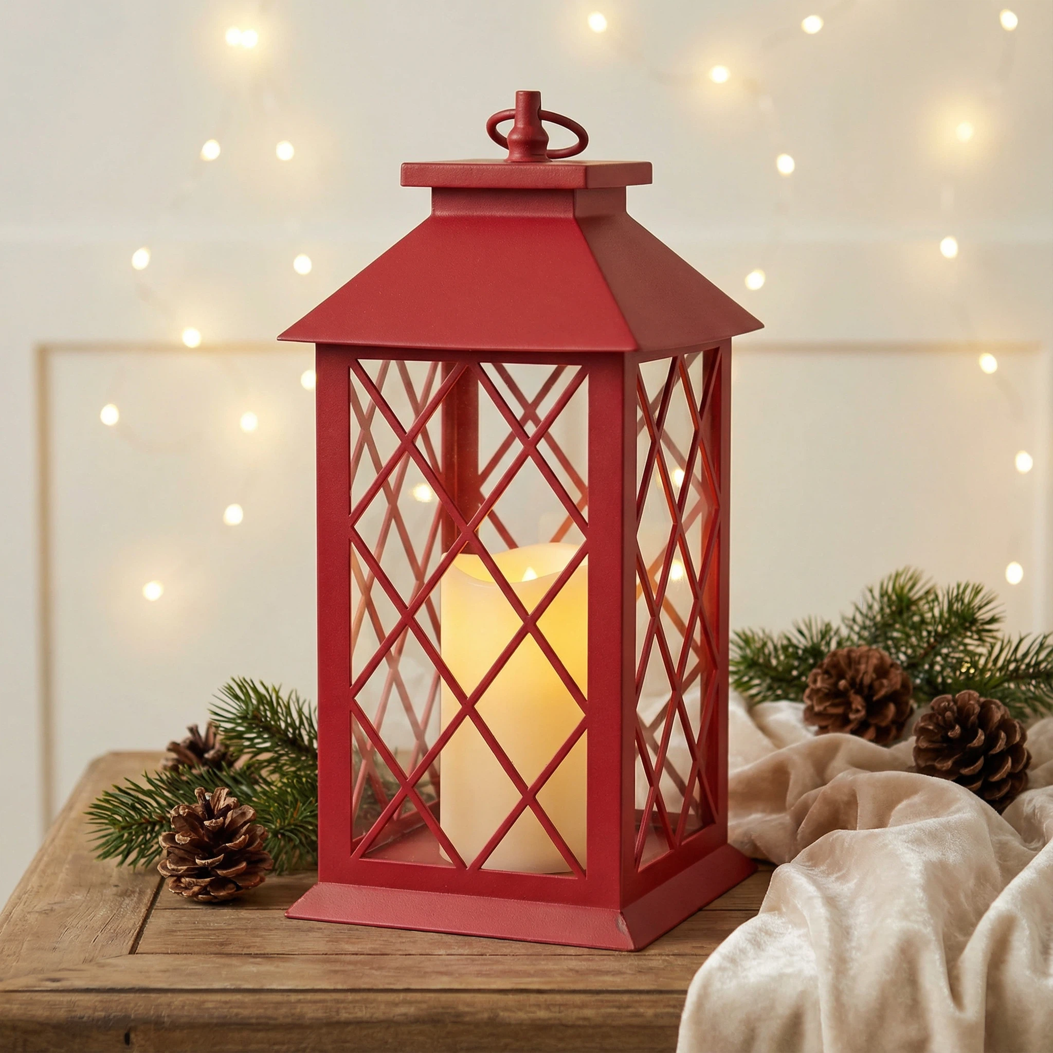 Red LED Candle Lantern – Christmas Decorative Table Lamp (14×14×30 cm)