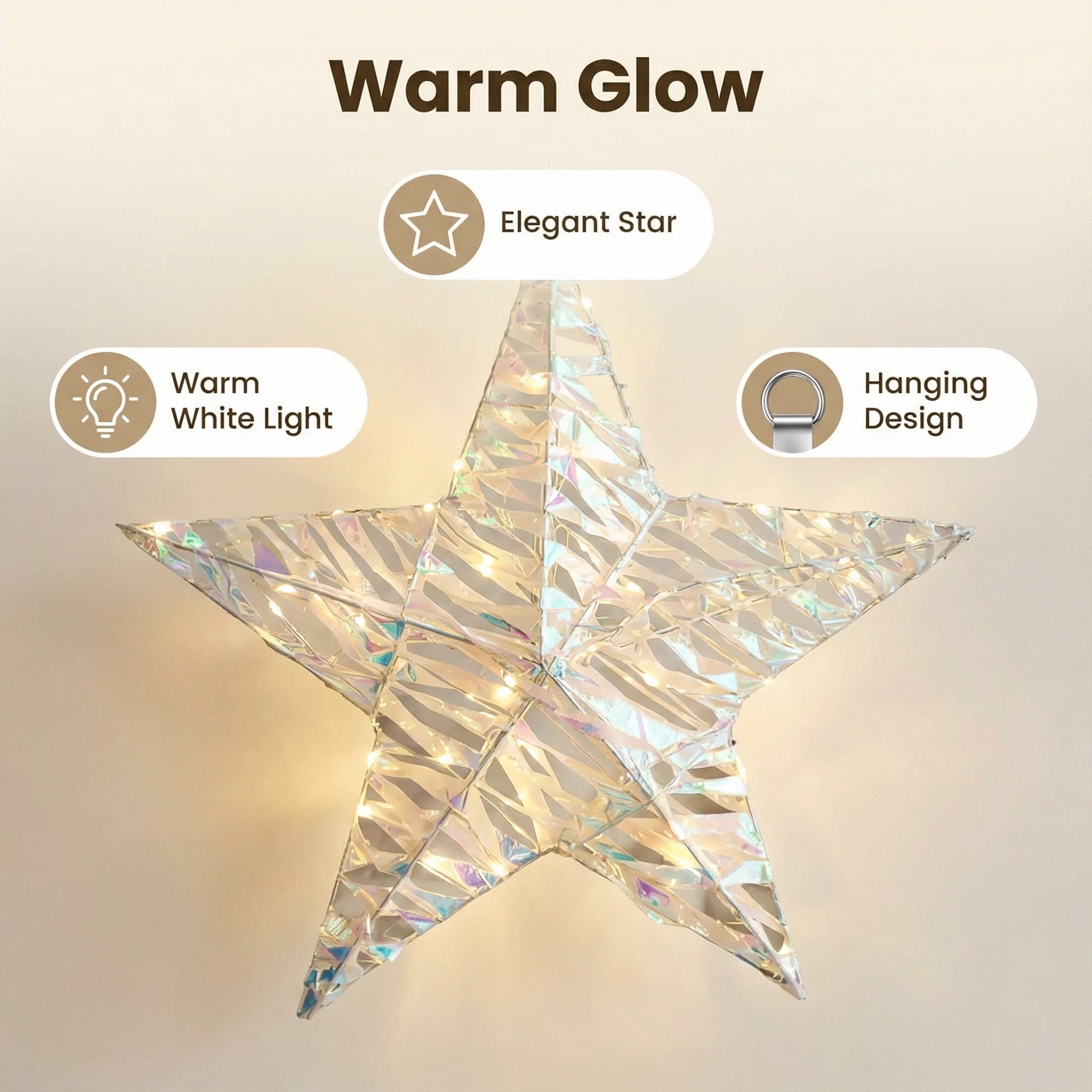 LED Christmas Star Decoration Light – 30cm, Warm White