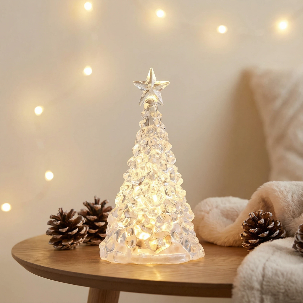 Christmas LED Crystal Tree Lamp – Clear (12 cm, Battery Included)