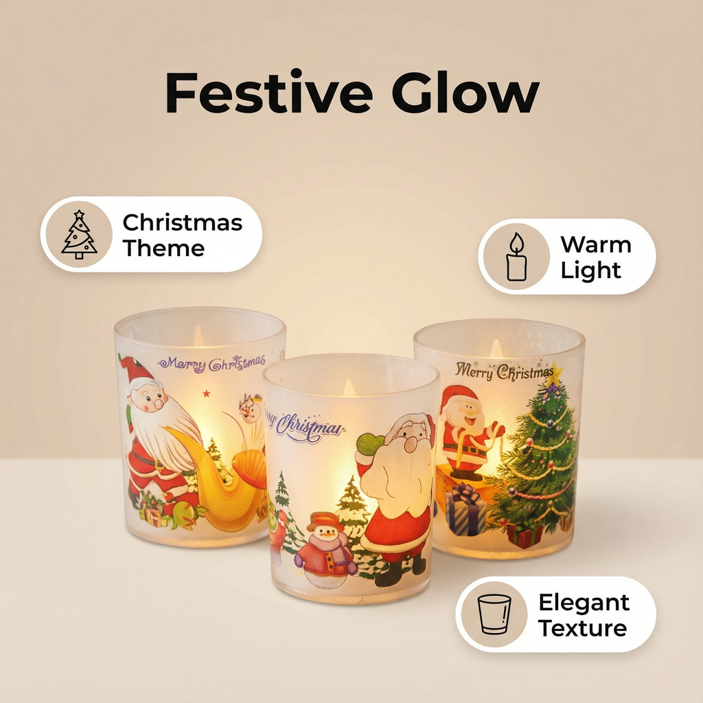 Christmas LED Candle Cup – Assorted Designs (7×8 cm, Battery Included)