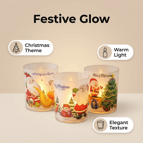Christmas LED Candle Cup – Assorted Designs (7×8 cm, Battery Included)