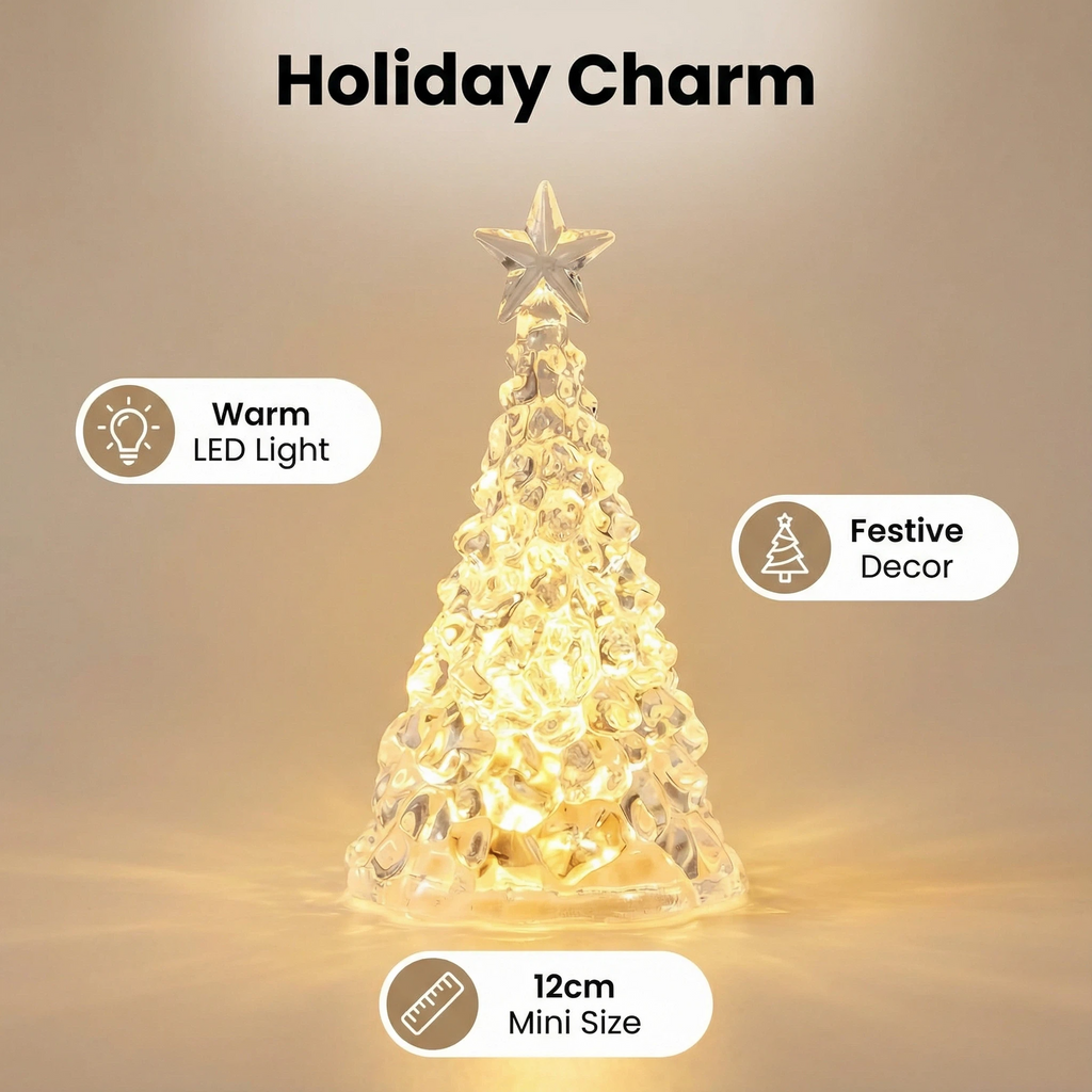 Christmas LED Crystal Tree Lamp – Clear (12 cm, Battery Included)