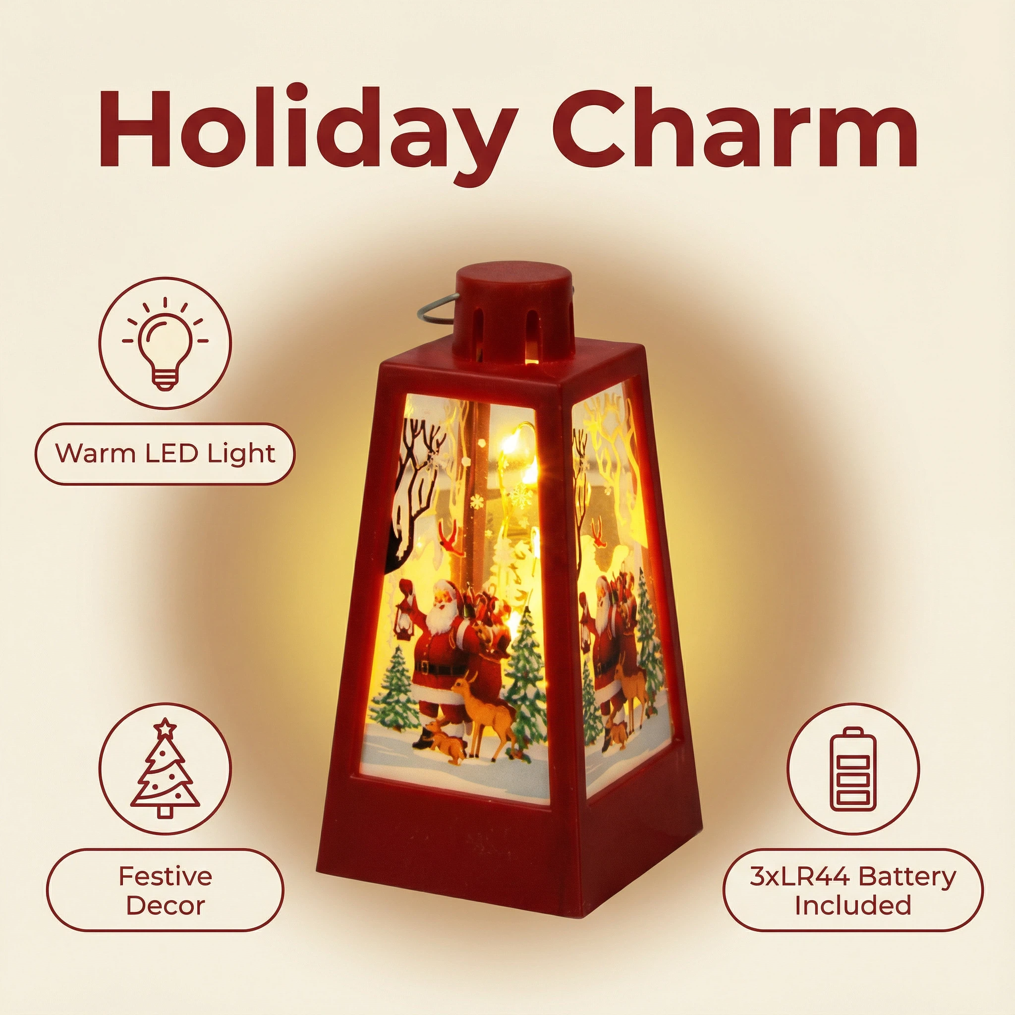 Christmas LED Lantern – Santa Scene (7 LEDs, Battery Included)