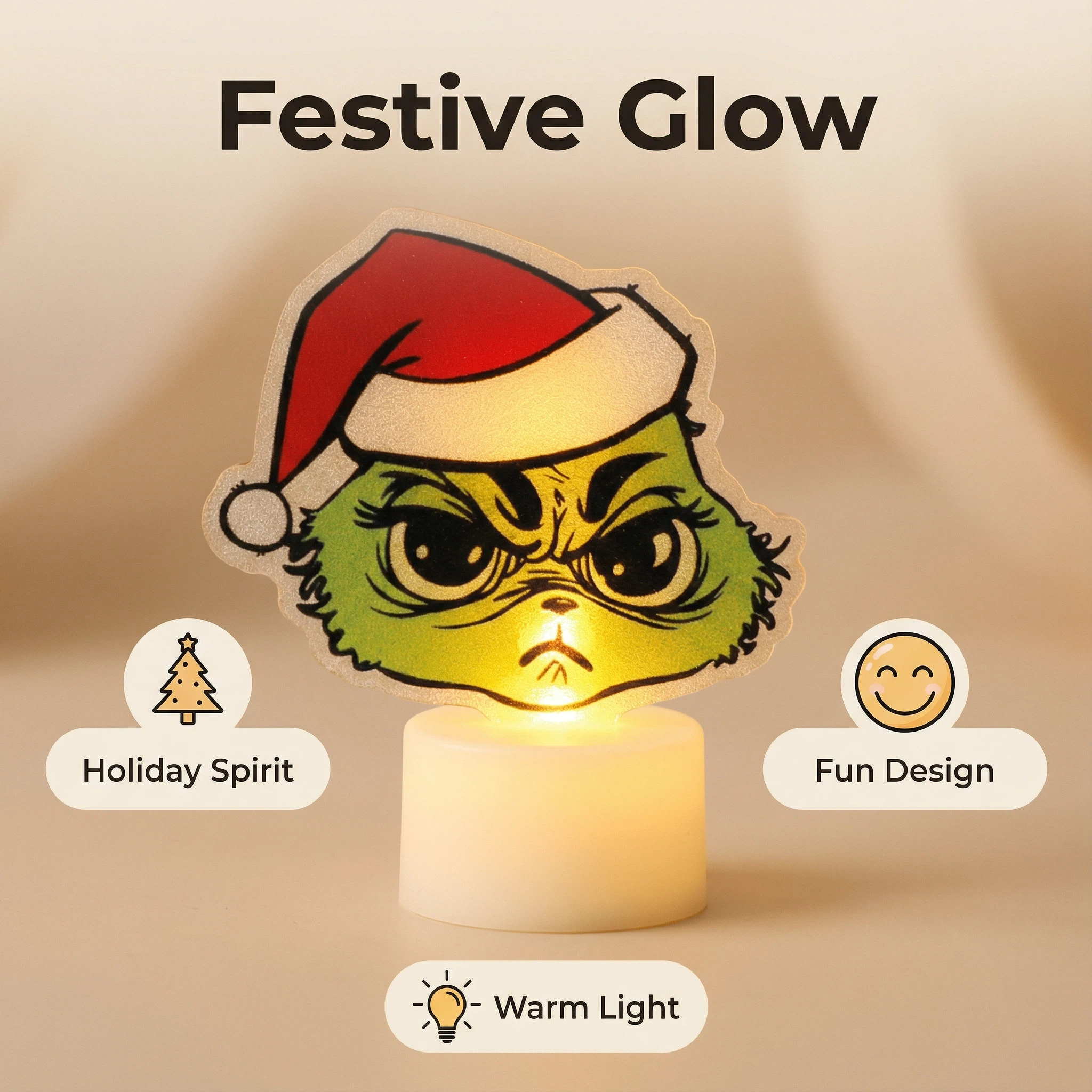 Christmas LED Table Sign – Grinch Design (Battery Included)