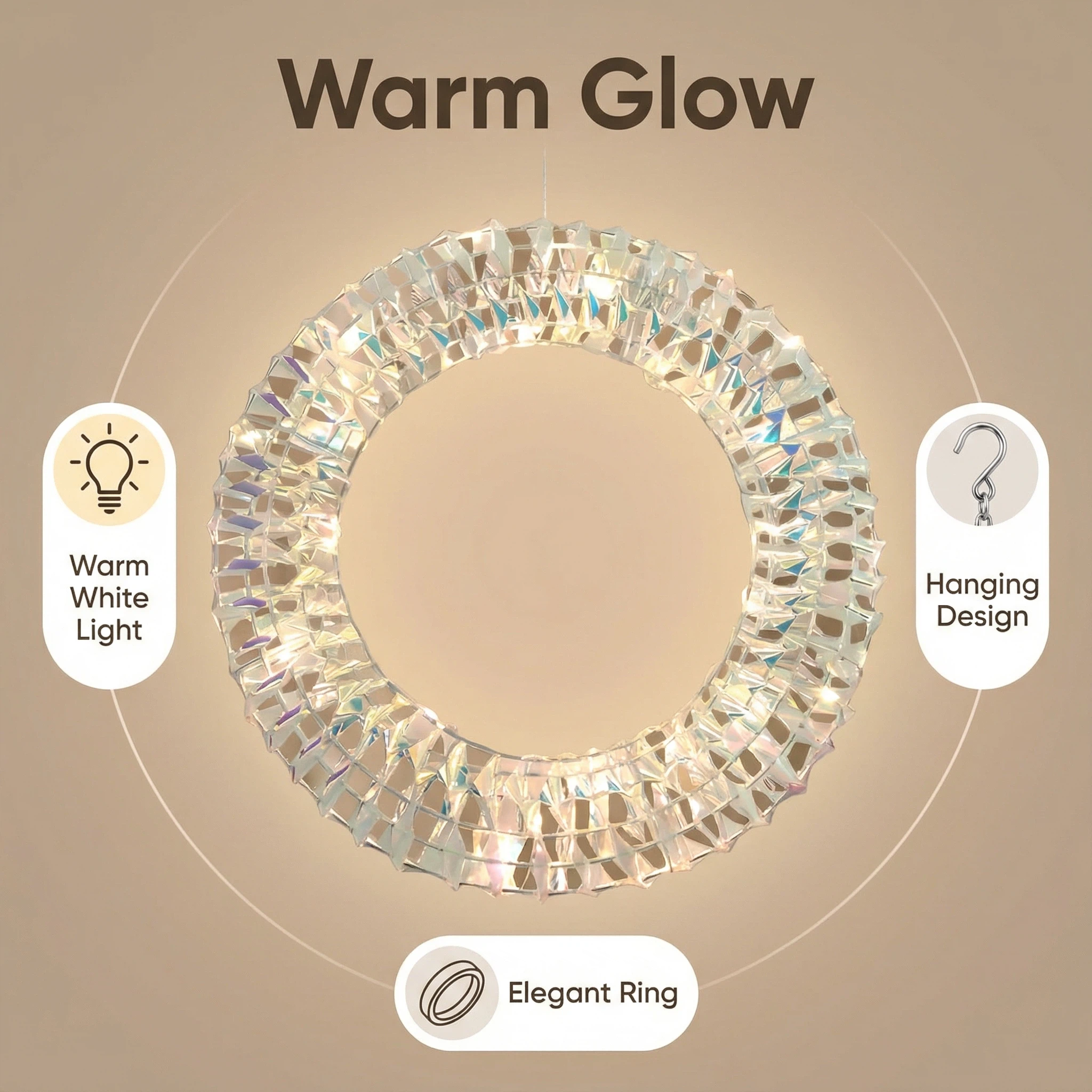 Large Crystal LED Christmas Wreath with Timer – Warm White Light, 40 cm