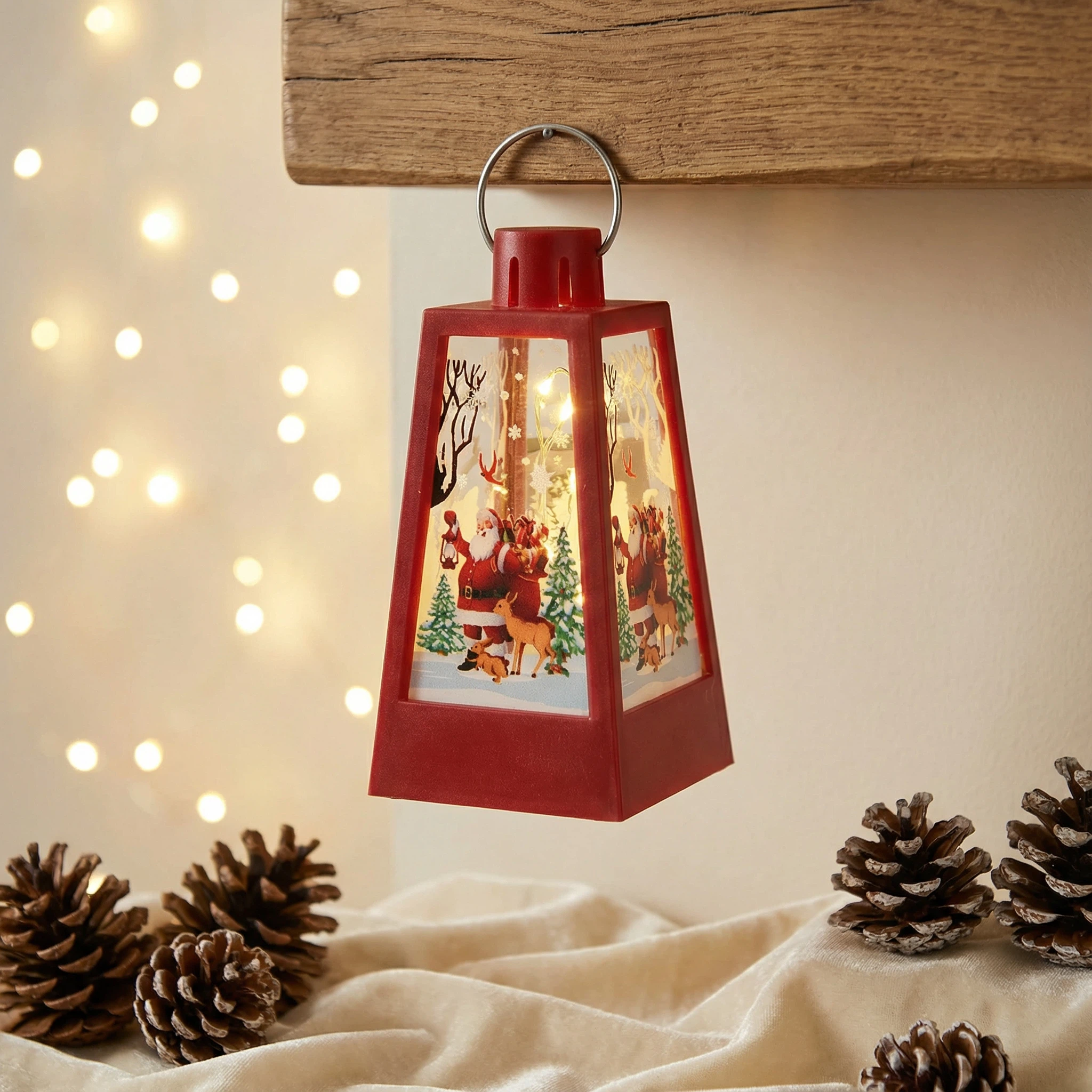 Christmas LED Lantern – Santa Scene (7 LEDs, Battery Included)