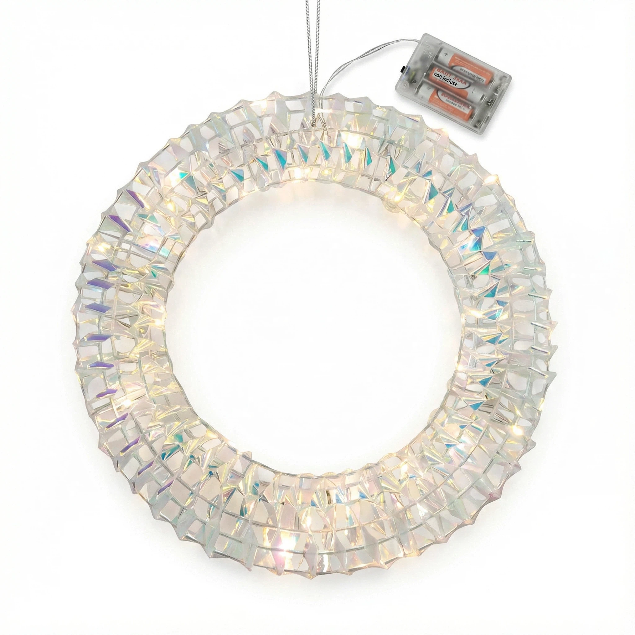 Large Crystal LED Christmas Wreath with Timer – Warm White Light, 40 cm