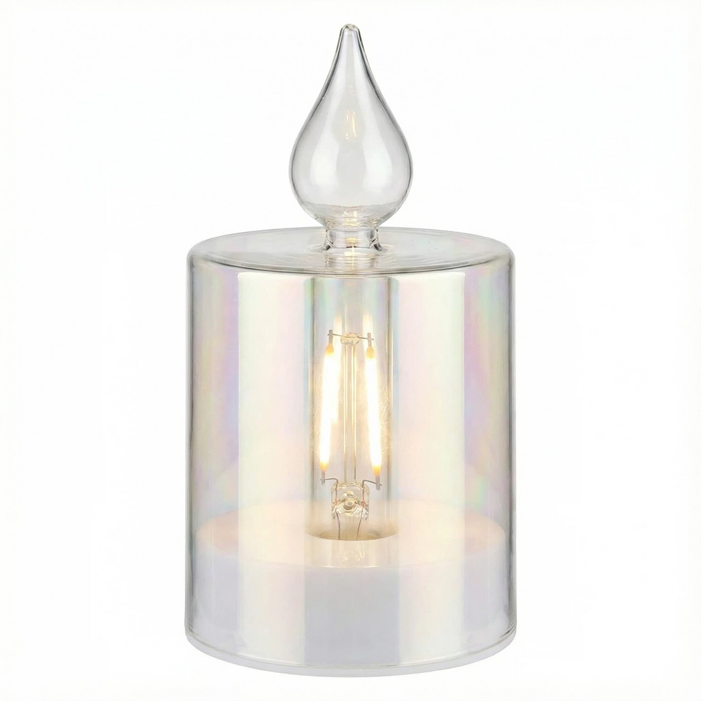 Christmas LED Candle – White/Gold Prism Effect (8×14.5 cm, 5 LEDs)