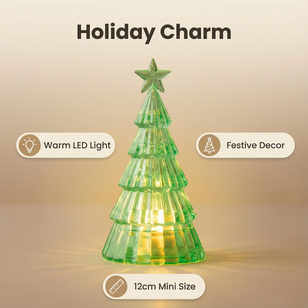 Christmas LED Crystal Tree Lamp – Green (12 cm, Battery Included)
