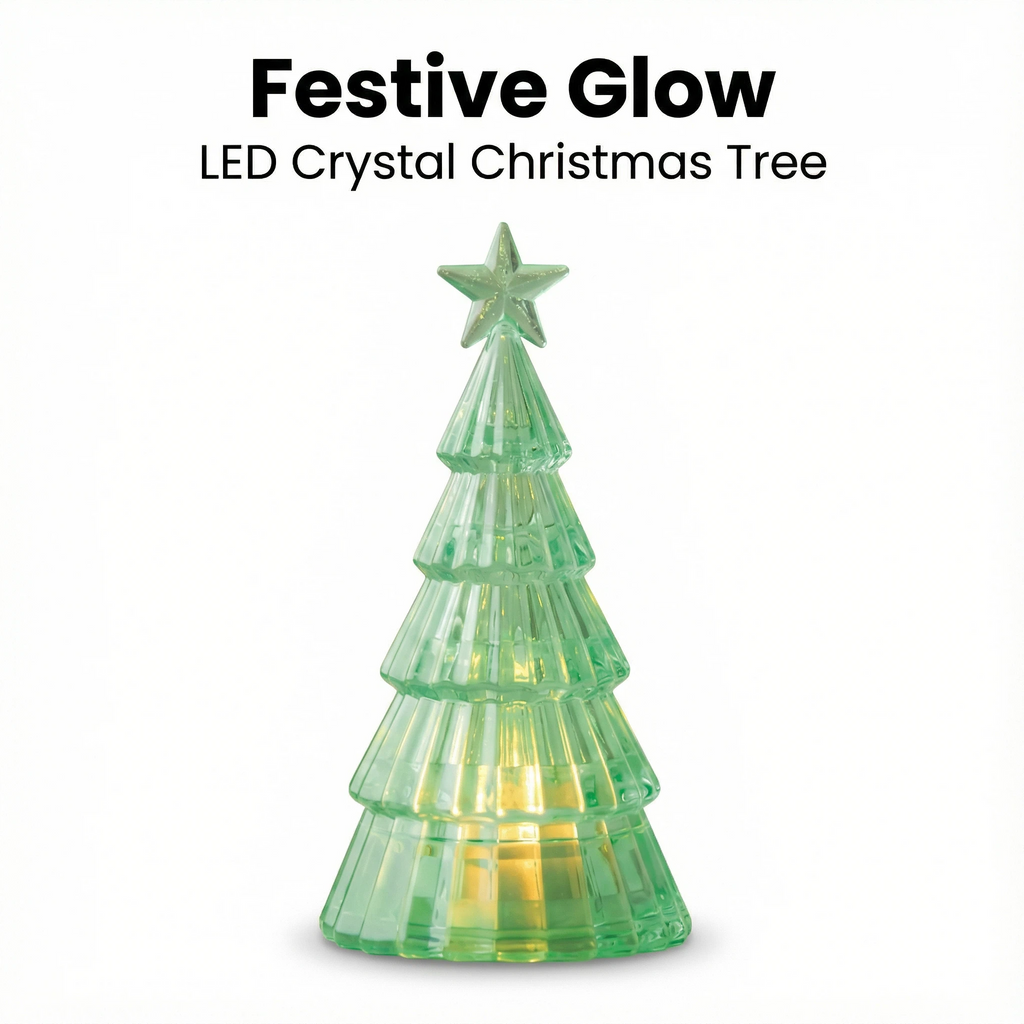 Christmas LED Crystal Tree Lamp – Green (12 cm, Battery Included)