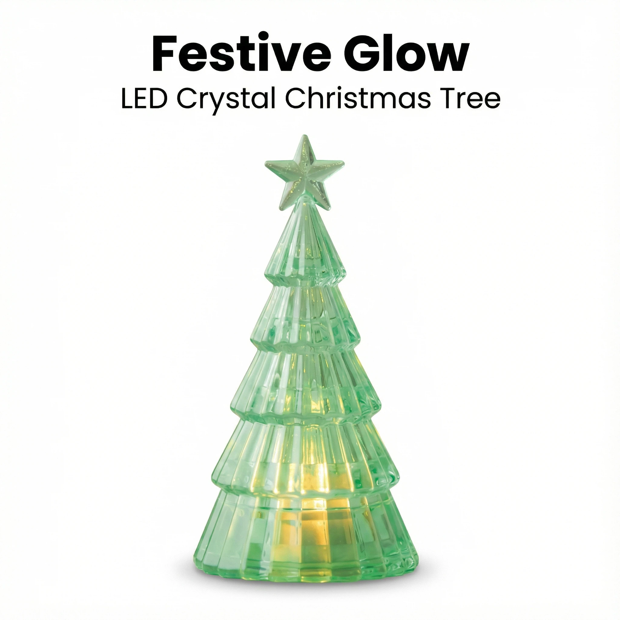 Christmas LED Crystal Tree Lamp – Green (12 cm, Battery Included)