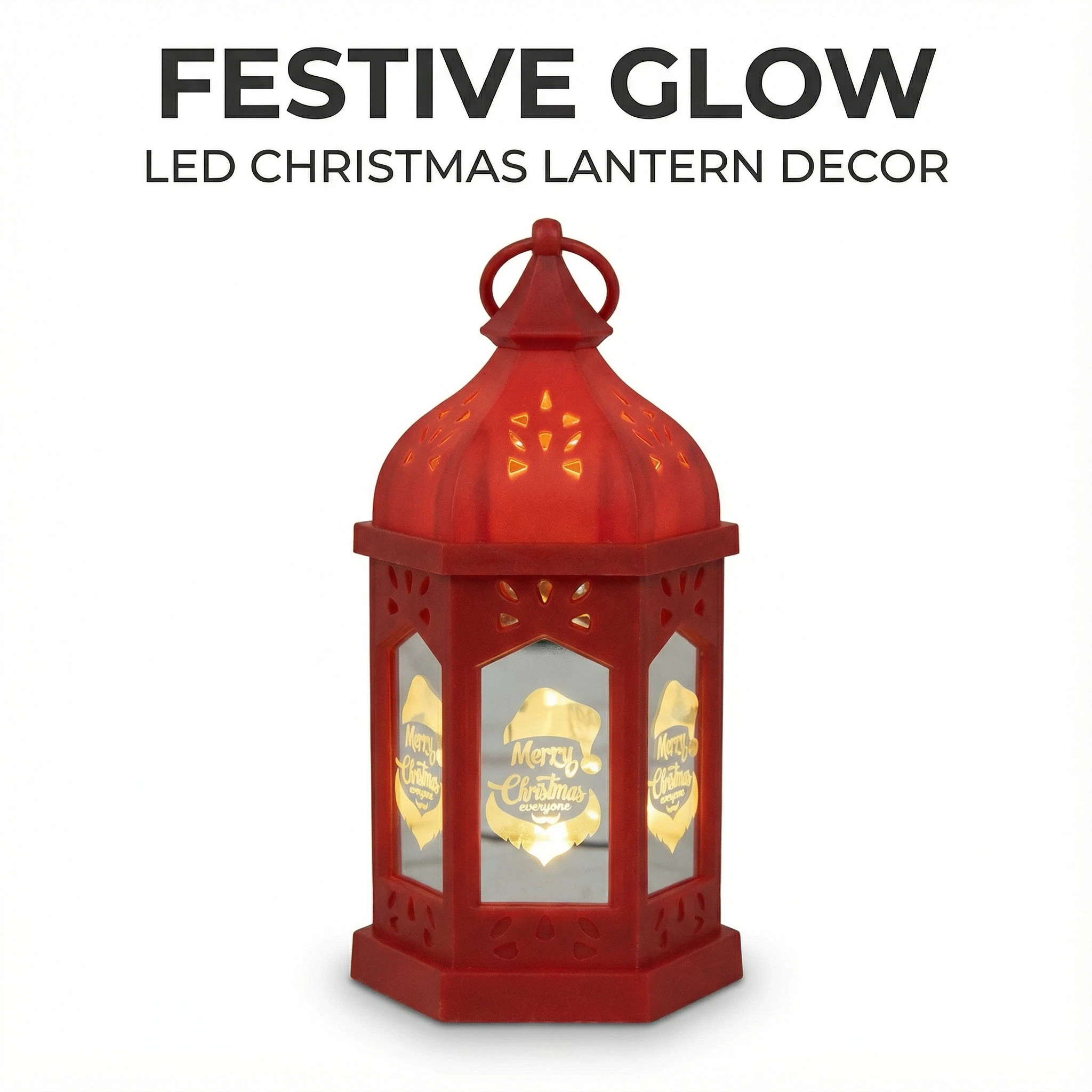 Christmas LED Lantern with Santa Motif – Red (10 LEDs, Battery Not Included)