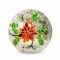 Christmas LED Crackle Glass Ball – Floral Design (15 LEDs, 12×11 cm, Battery Not Included)