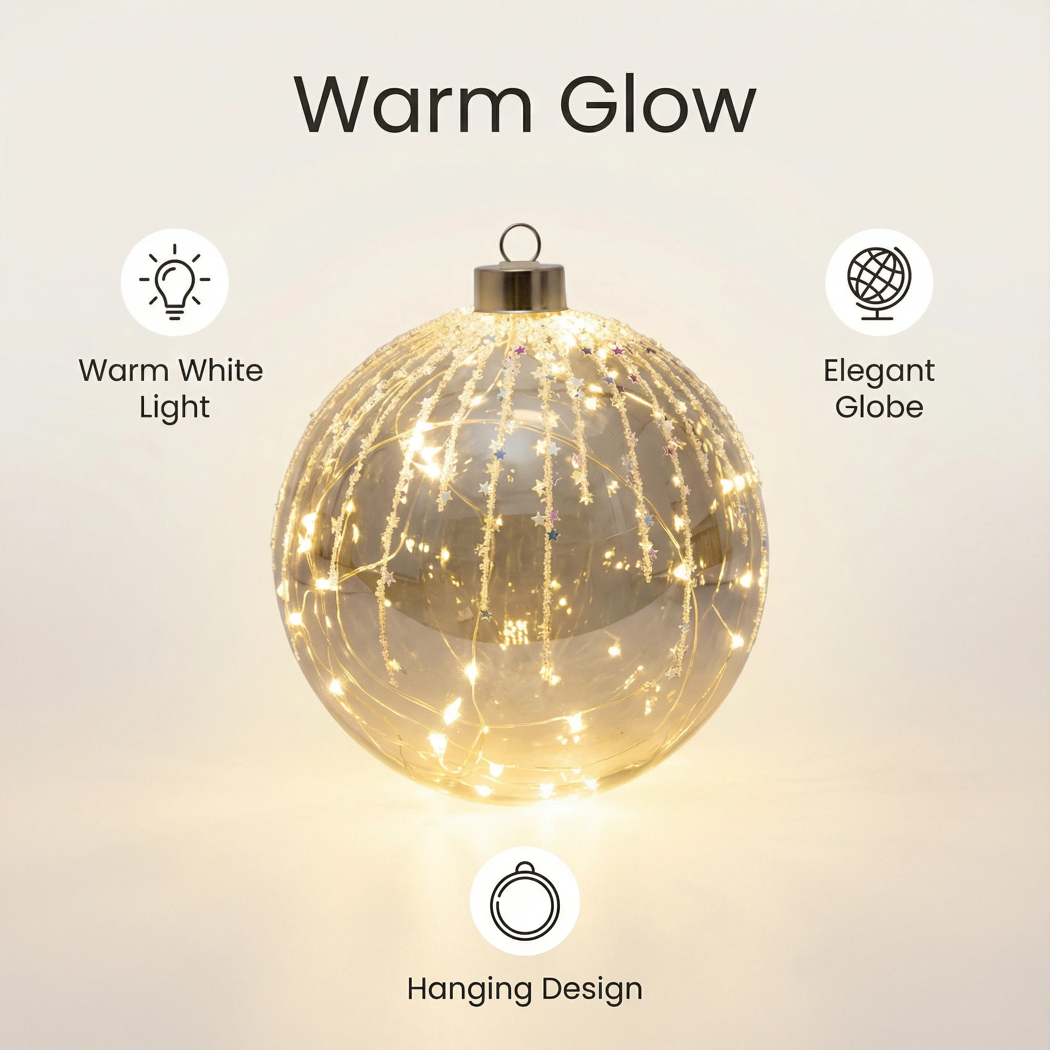 Christmas LED Glass Ball – 15 LEDs (15 cm, Battery Not Included)