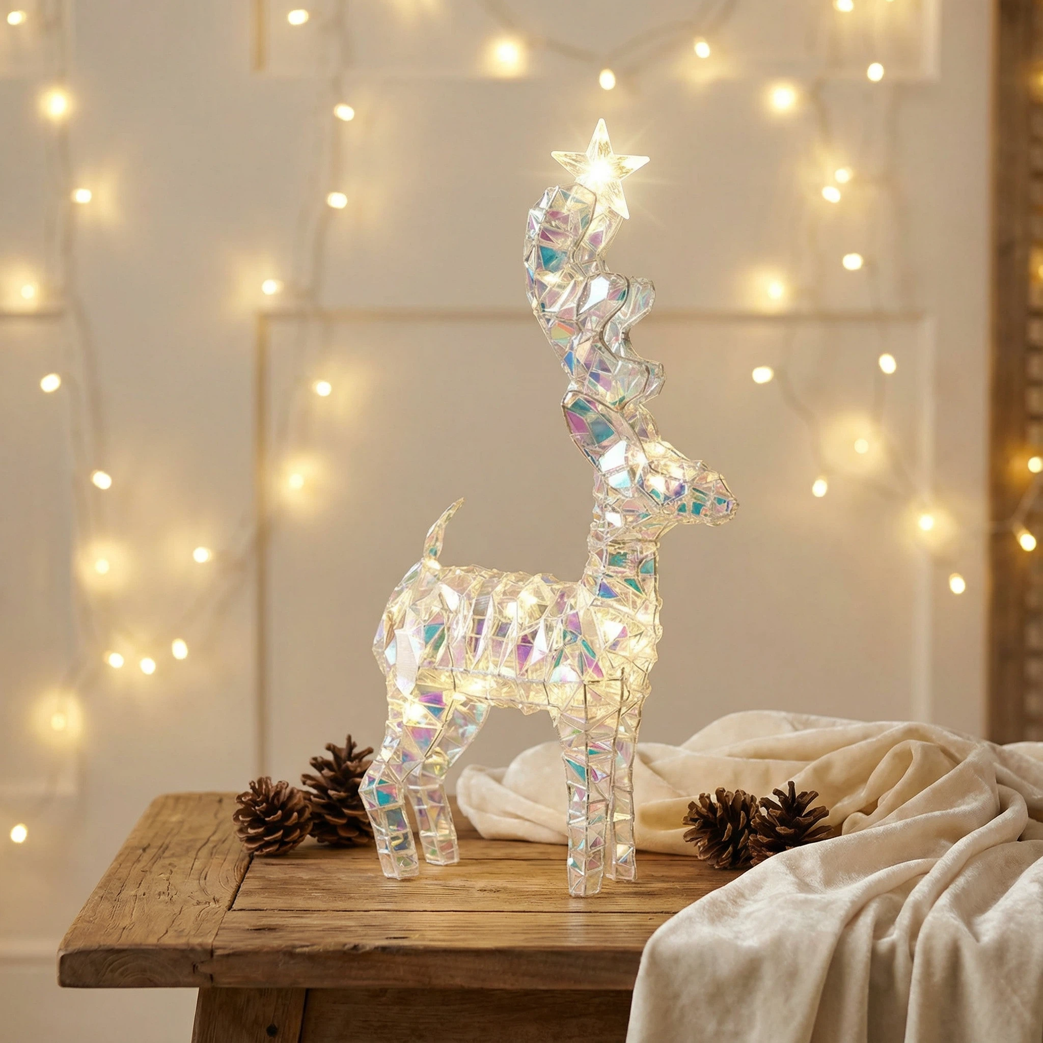 Glitter LED Reindeer Christmas Decoration, 40 LEDs, Warm White, Timer