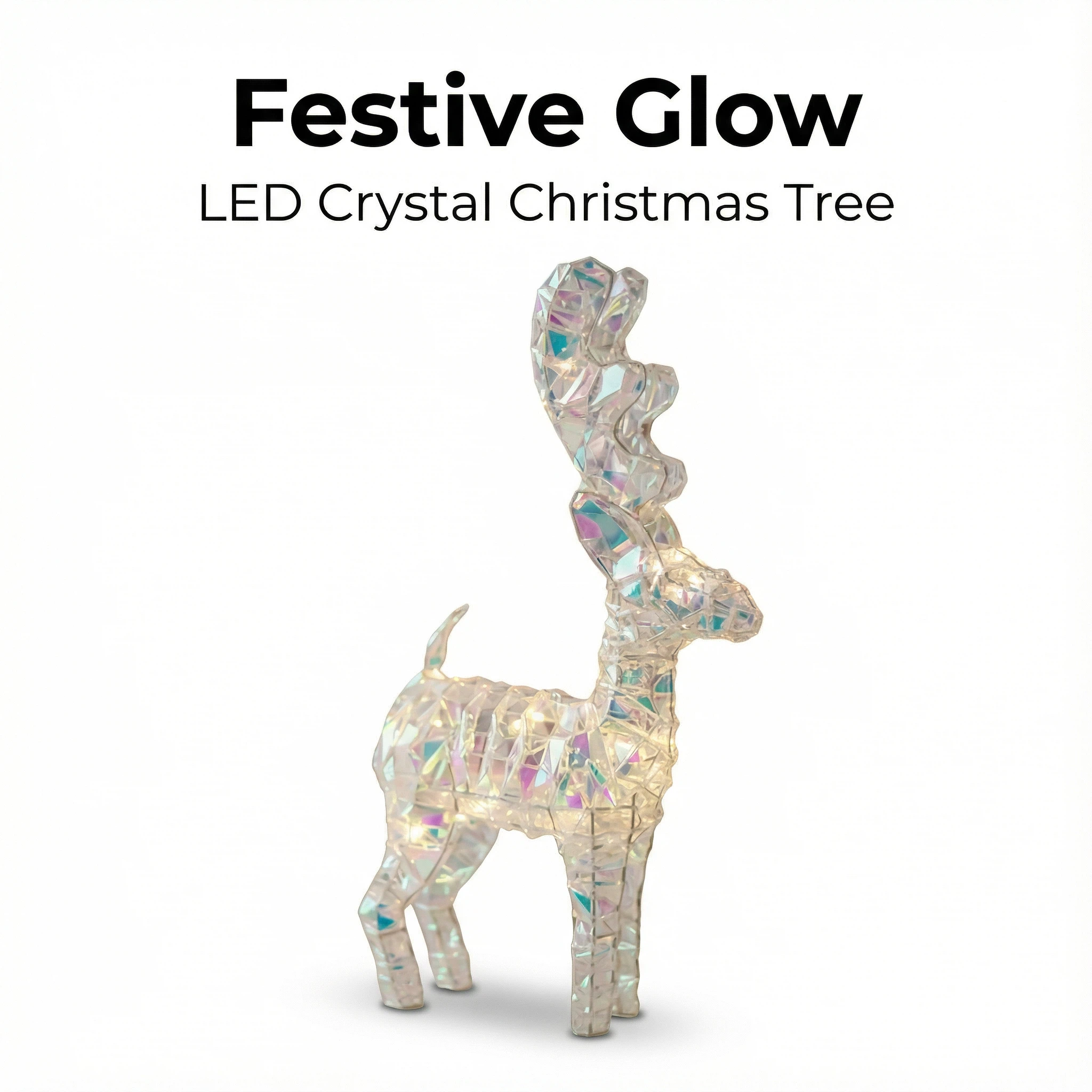 Glitter LED Reindeer Christmas Decoration, 40 LEDs, Warm White, Timer