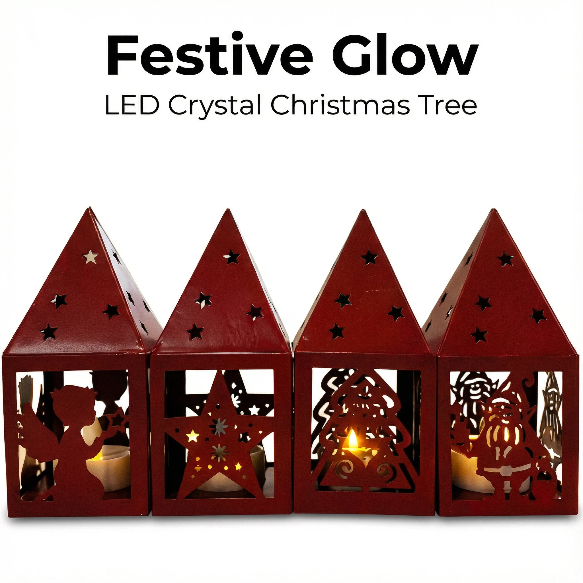 Christmas Mini LED Lantern – Red Metal (6×6×14 cm)
