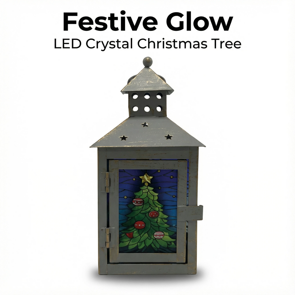 Christmas LED Lantern – Stained Glass Style (10.5×10.5×10.5 cm, Assorted Designs)