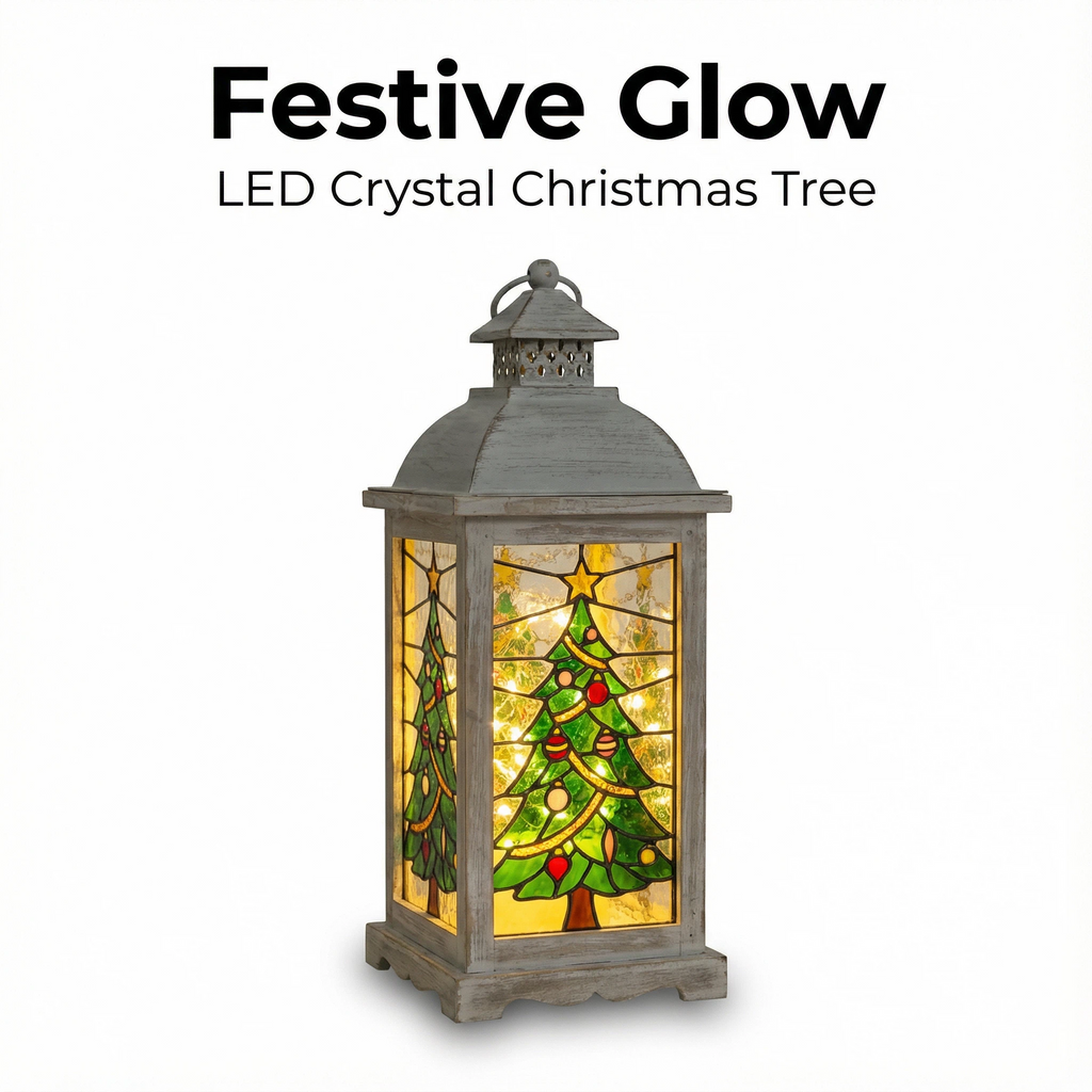 Christmas LED Lantern – Large Stained Glass Style (14×14×29.5 cm, Assorted Designs)