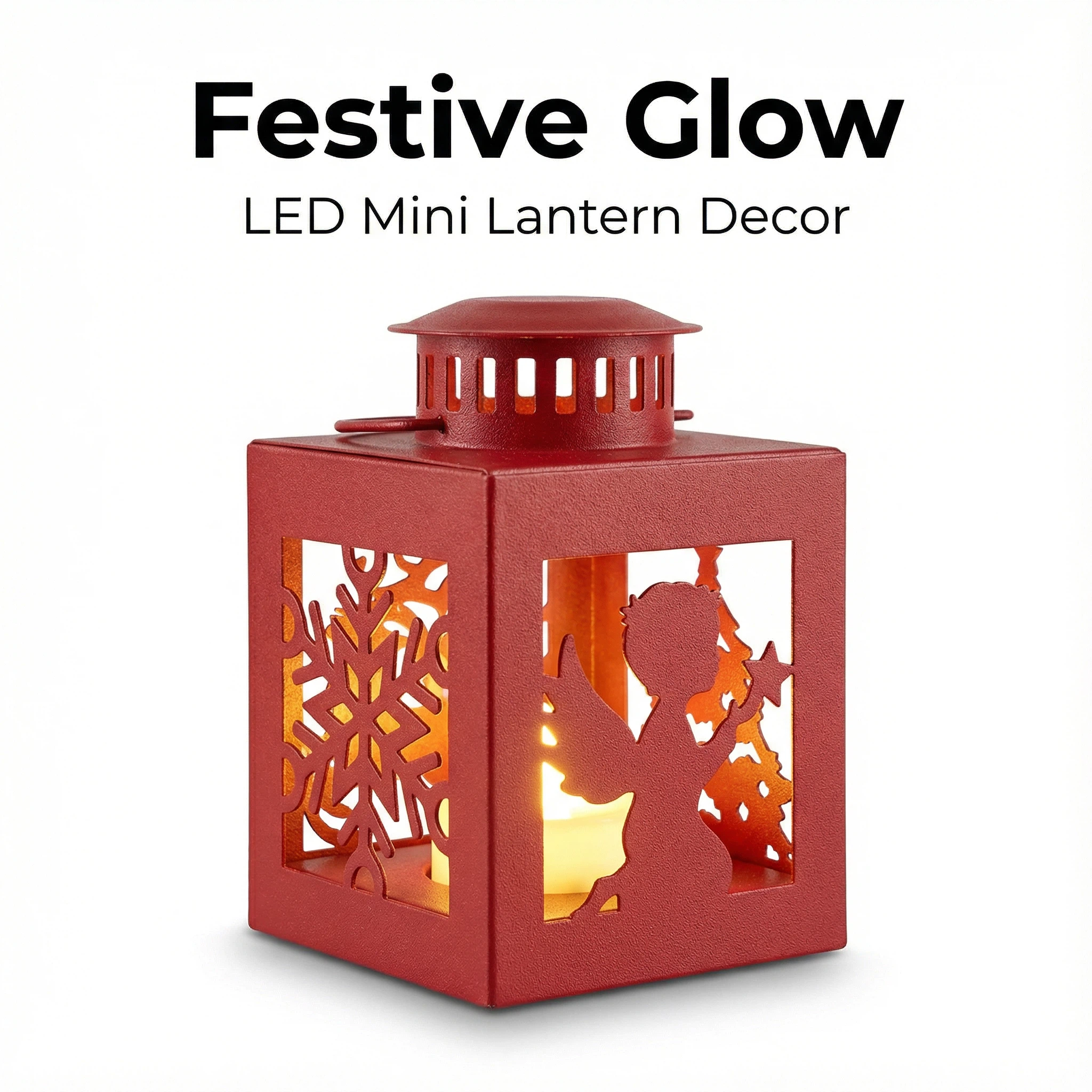Christmas Mini LED Lantern – Red Metal (7×7×10 cm)