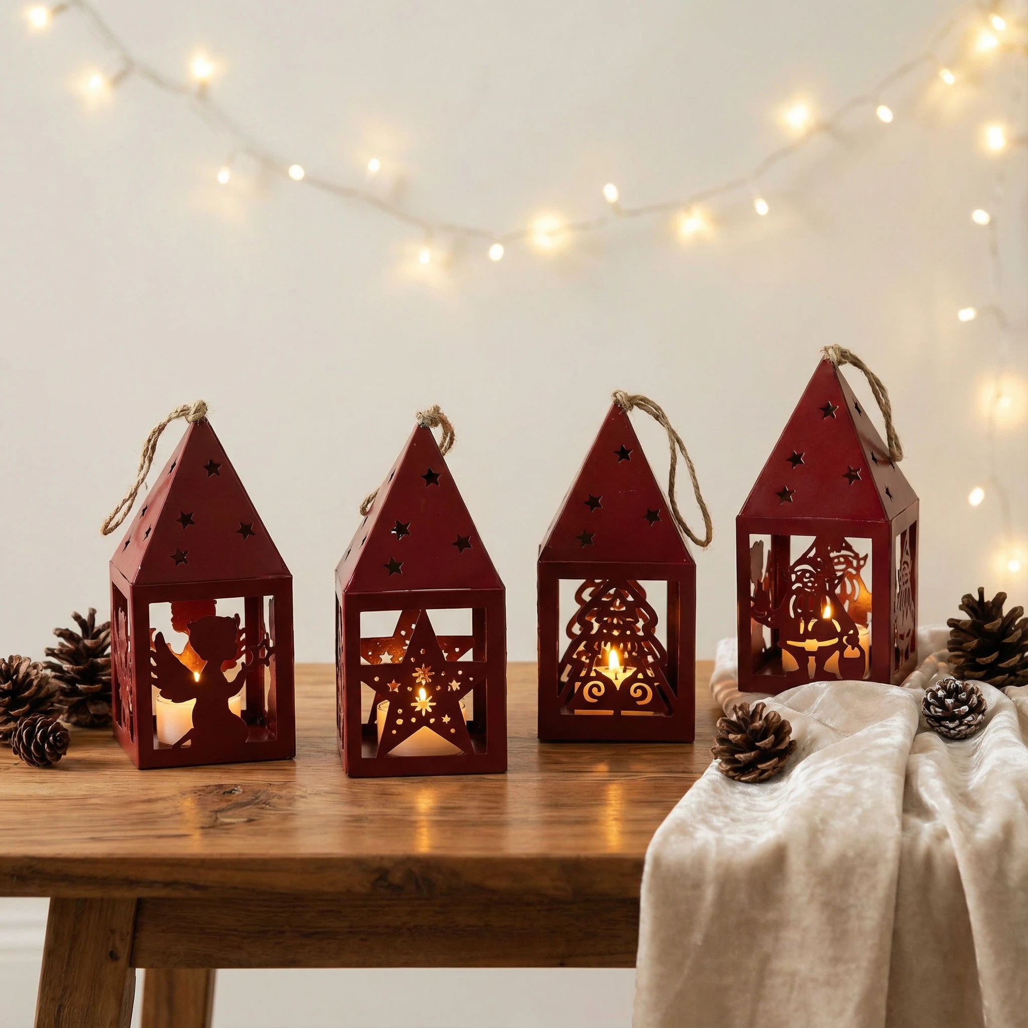 Christmas Mini LED Lantern – Red Metal (6×6×14 cm)